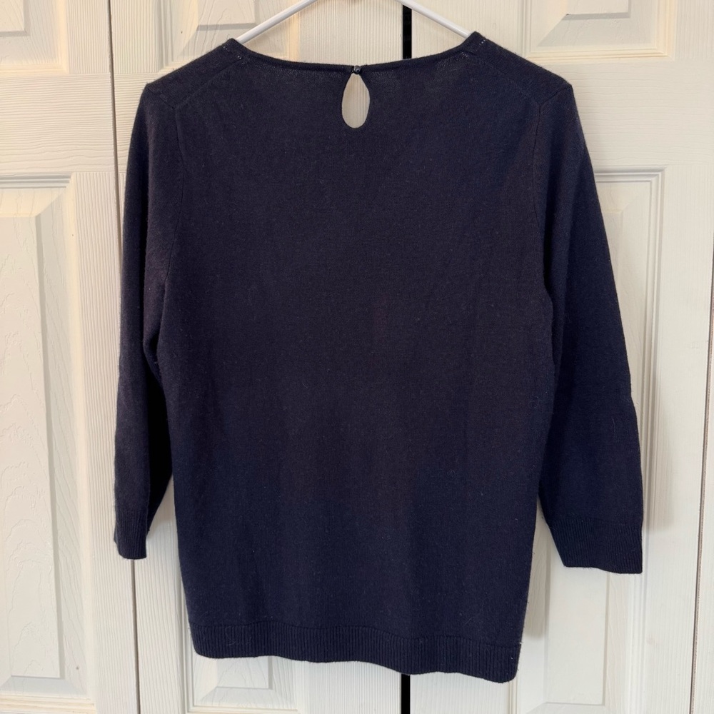 Talbots 3/4 Sleeve Cashmere Sweater, Back Keyhole, Navy, Size M - Picture 3 of 9